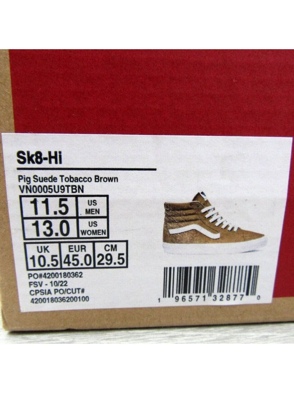 Vans Sk8-Hi Suede Sneakers Men's Size 11.5 Brown NEW - Picture 15 of 15